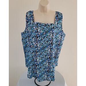Women's Plus Size Blue Floral, Square-neck Tank top/Blouse--Sz 2XL--CUTE!!!!